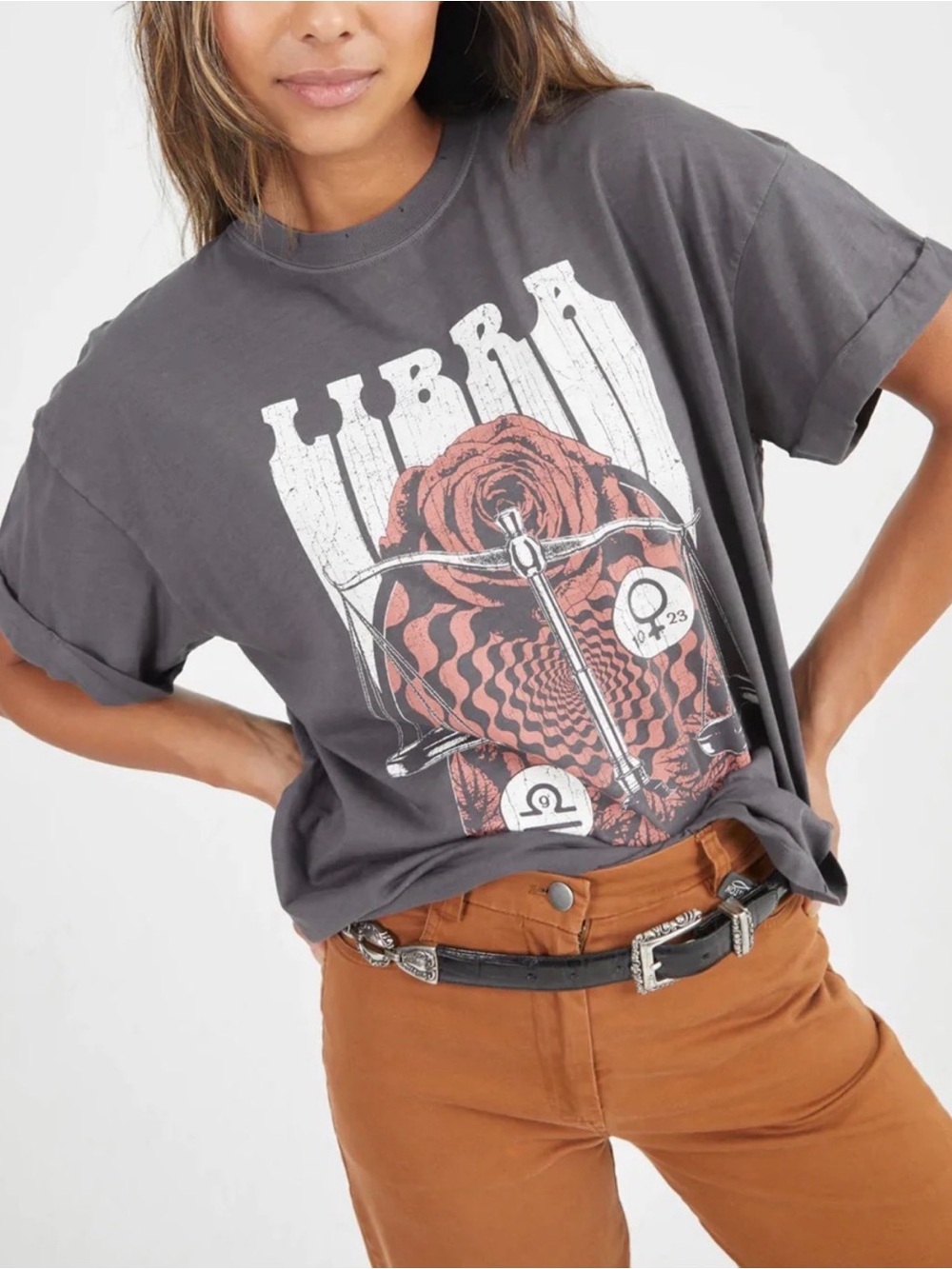 Free People Girl Dangerous Comfy Libra Graphic T-Shirt Astrological Zodiac
